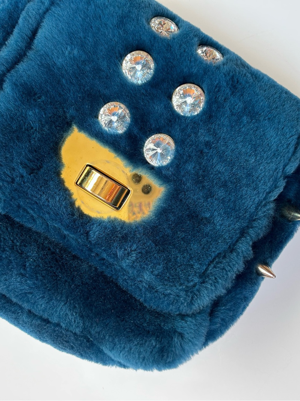 Ventidue Blue Faux Fur Bag Rhinestones & Spike Studs